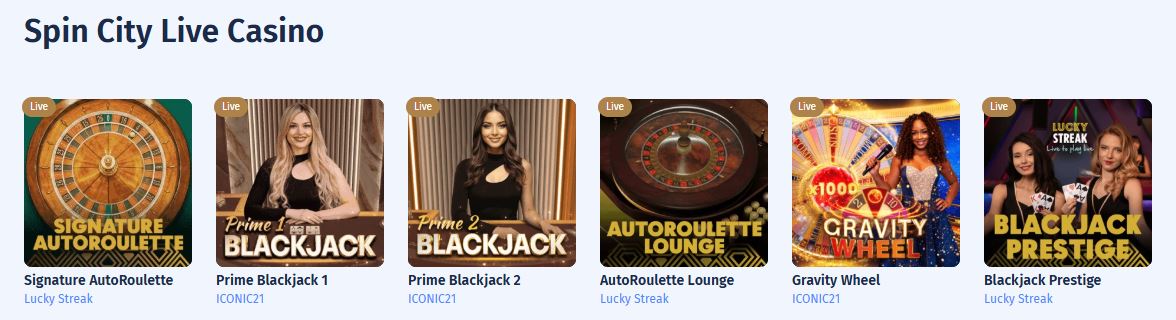 Spin live roulette and blackjack tables with real dealers at the casino
